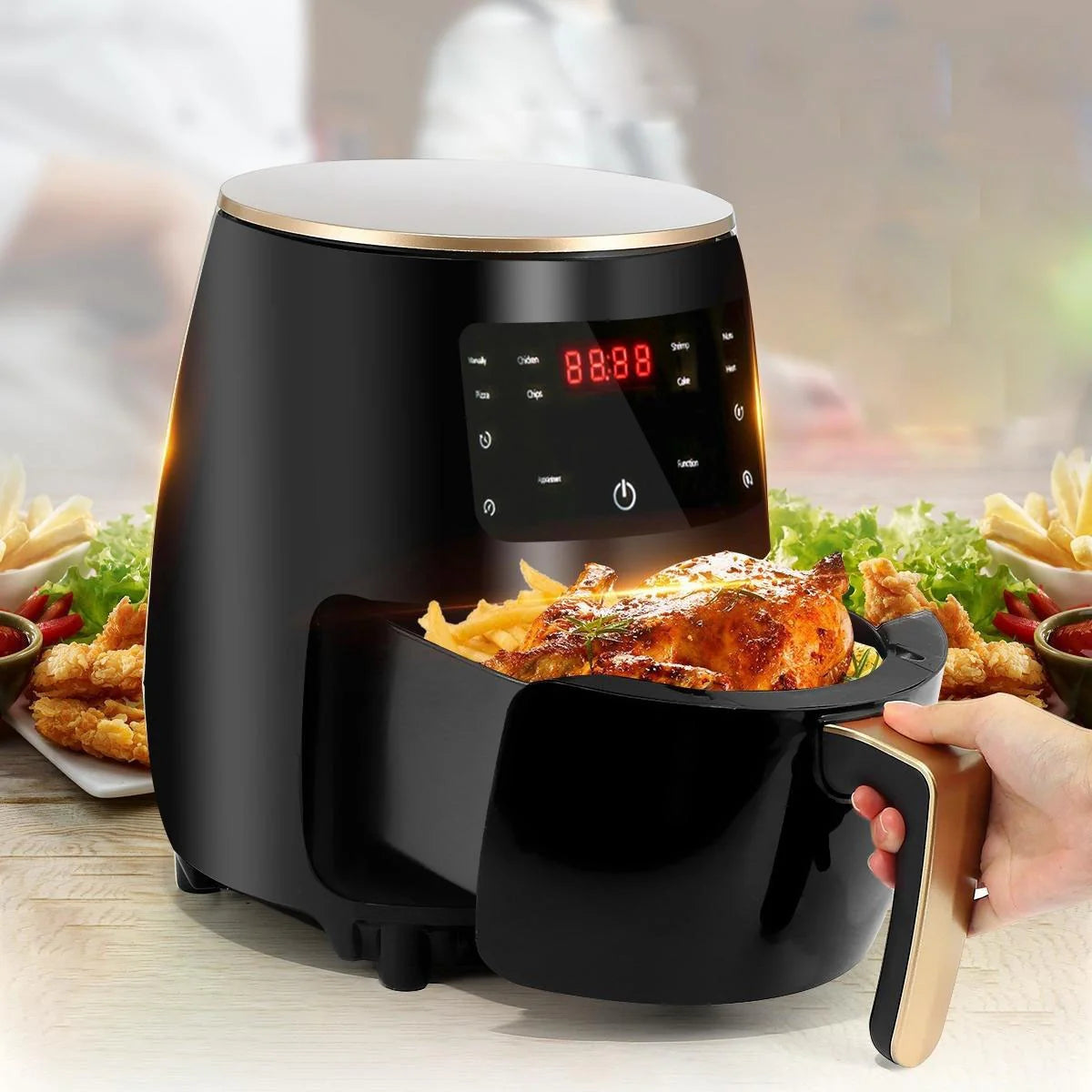 Friteuza cu aer cald 6L, S-18 Air Fryer, 2400W, afisaj digital, LCD Touch control