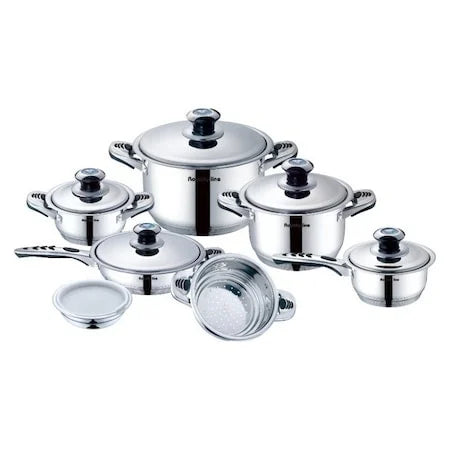 Set Oale și Tigaie Inox 16 Piese Royalty Line – Bază în 9 Straturi, Compatibil Inducție