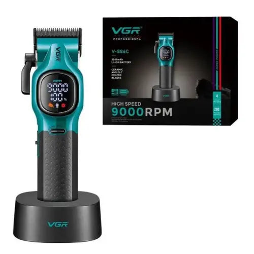 Mașină de Tuns VGR V-886C, Acumulator, 120 Min Autonomie, Încărcare USB Type-C, Display LED, Lame Inox, Verde