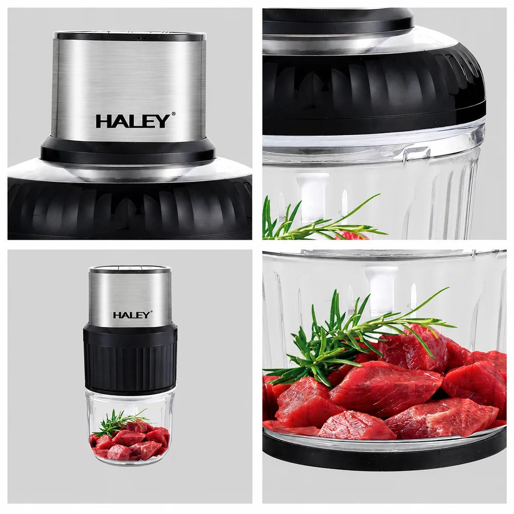 Tocător Electric HALEY HY-1249, 500W, 2 Recipiente 2.5L + 0.5L, 3 Viteze, 4 + 6 Lame