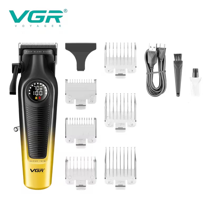Aparat de Tuns VGR V-196 pentru Păr și Barbă, 7000 RPM, Autonomie 200 Min, Lamă DLC, Display LED, Reîncărcabil