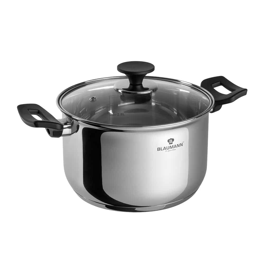 Cratiță inox cu capac din sticlă 24 cm – Blaumann BL-3856 | 6 L, compatibilă inducție