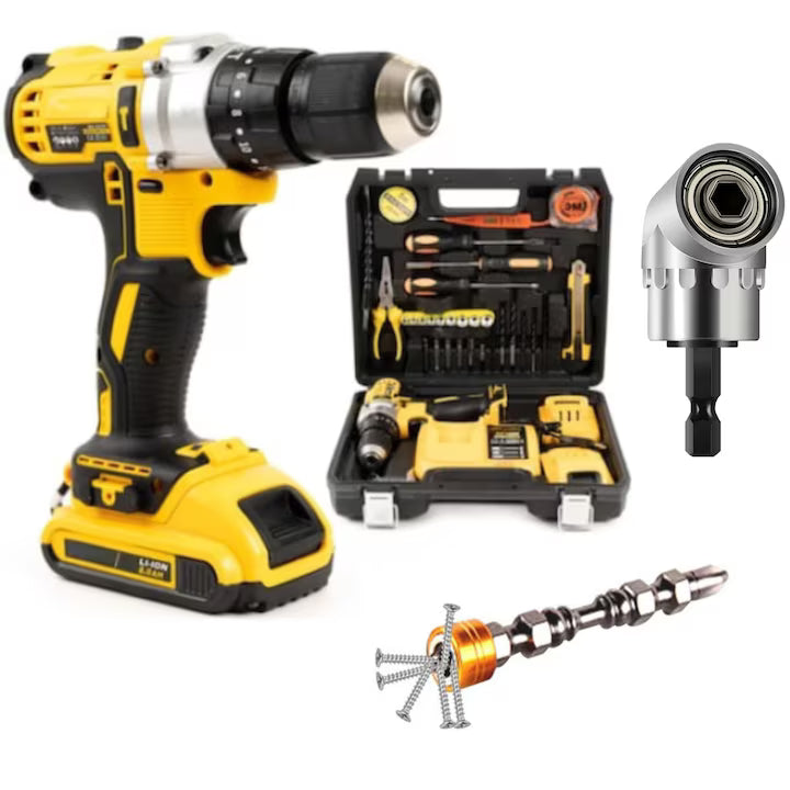 Bormașină de Găurit și Înșurubat cu Percuție, 48V, 500W, 2 Acumulatori + 30 Accesorii