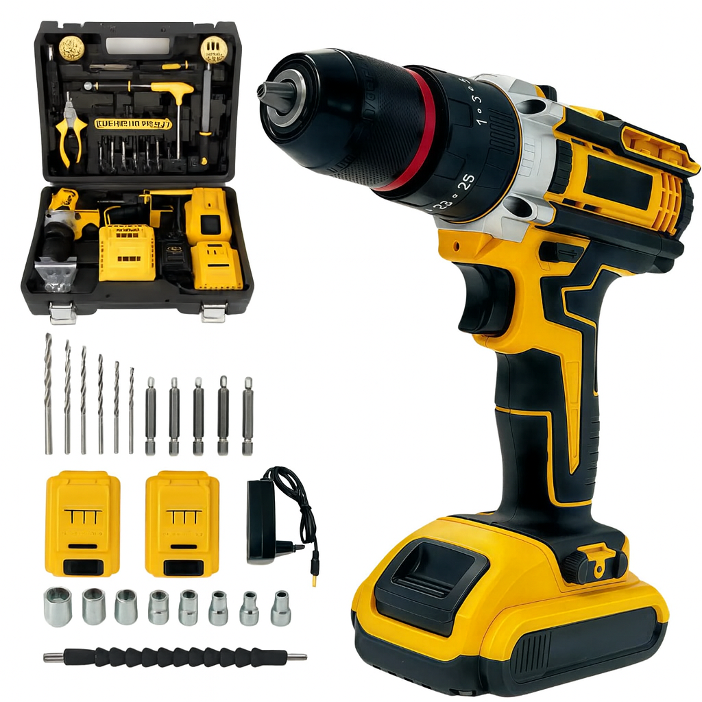 Bormașină cu Percuție 48V, 500W, 2 Acumulatori Li-Ion, 36 Accesorii, Valiză Profesională