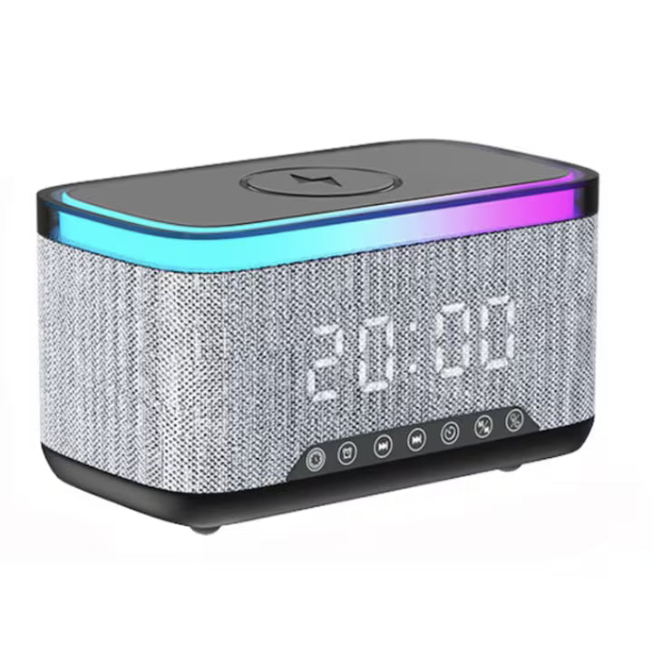 Boxă Portabilă Bluetooth 5.0 cu Încărcător Wireless, Ceas și Alarmă, 10W, Baterie 1200mAh