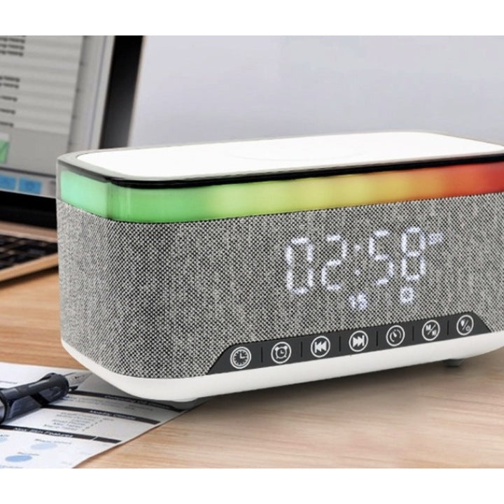 Boxă Portabilă Bluetooth 5.0 cu Încărcător Wireless, Ceas și Alarmă, 10W, Baterie 1200mAh