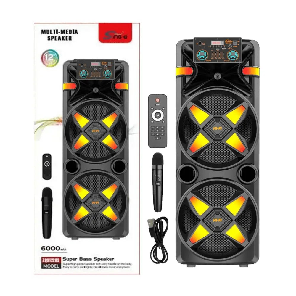 Boxă Portabilă Activă Dual 12 Inch, 80W RMS, Bluetooth 5.0, Karaoke, Microfon Wireless