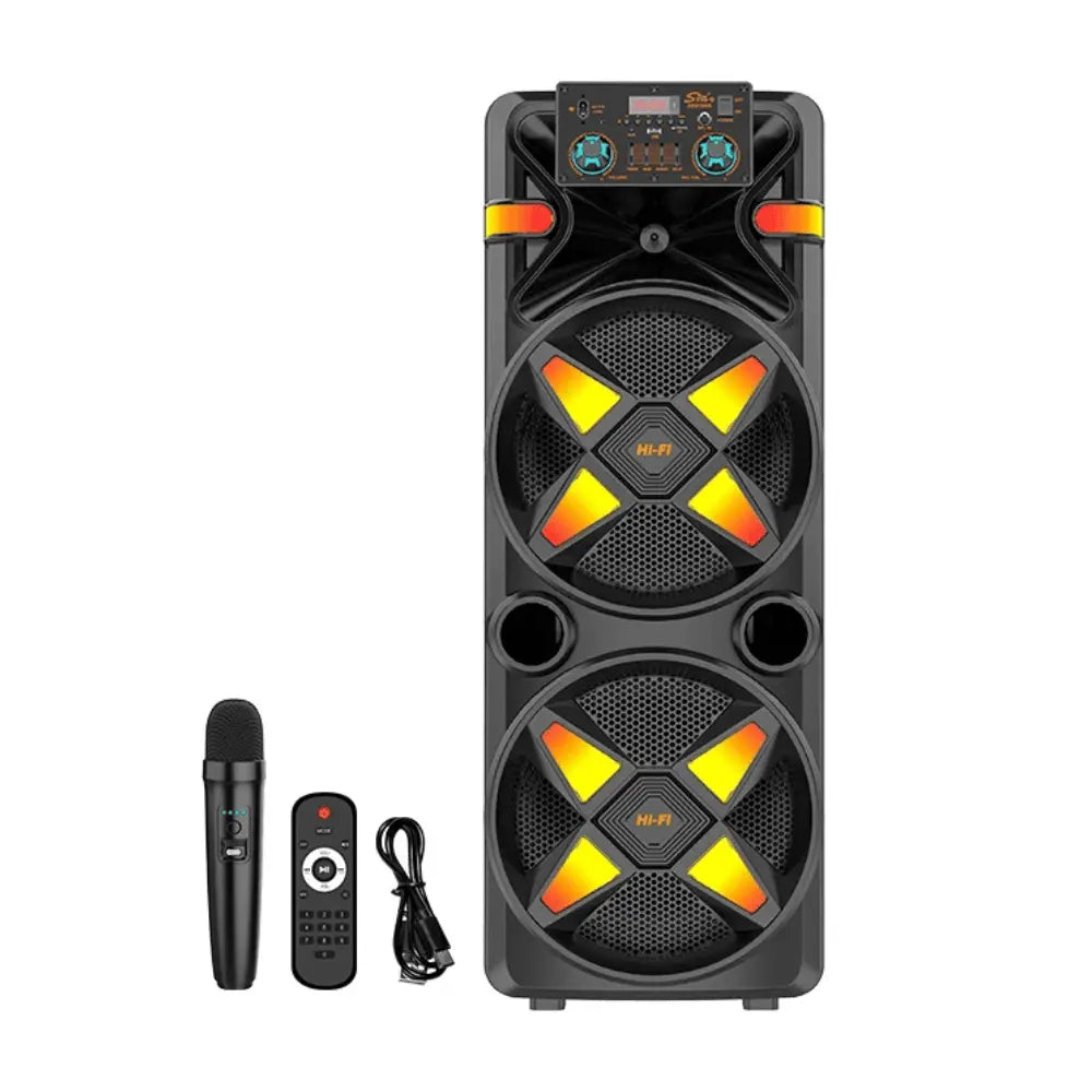 Boxă Portabilă Activă Dual 12 Inch, 80W RMS, Bluetooth 5.0, Karaoke, Microfon Wireless