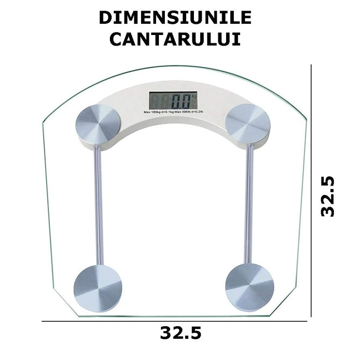 Cântar electronic corporal digital, capacitate 180 kg, sticlă securizată, precizie 100 g