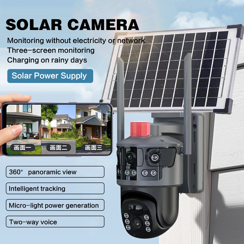 Cameră supraveghere 4k ultra HD, Inteligenta artificiala solară 4G, PTZ, Night Vision, tracking inteligent, microSD, alarmă mișcare, IP66