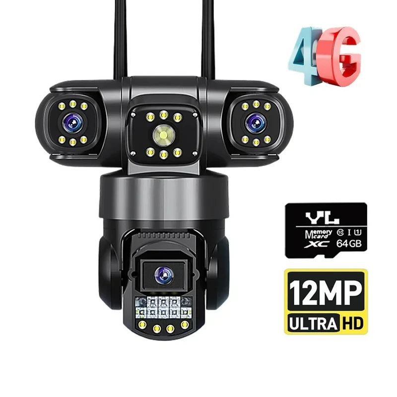 Cameră supraveghere 4G 12MP PTZ Ultra HD 8K Zoom 10X, 3 lentile