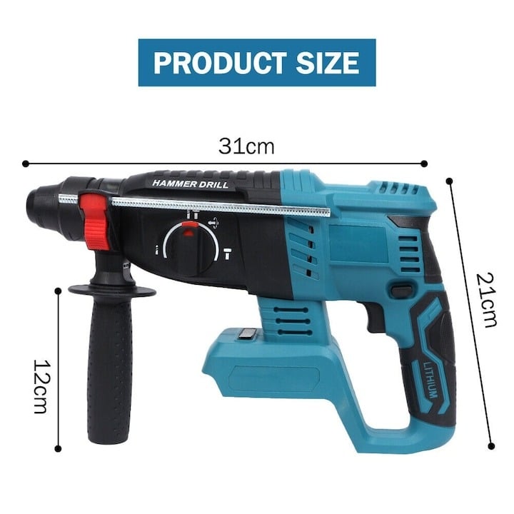 Ciocan Rotopercutor Fără Fir 48V, 1500W, 3.2J, Motor Brushless, cu 2 Acumulatori