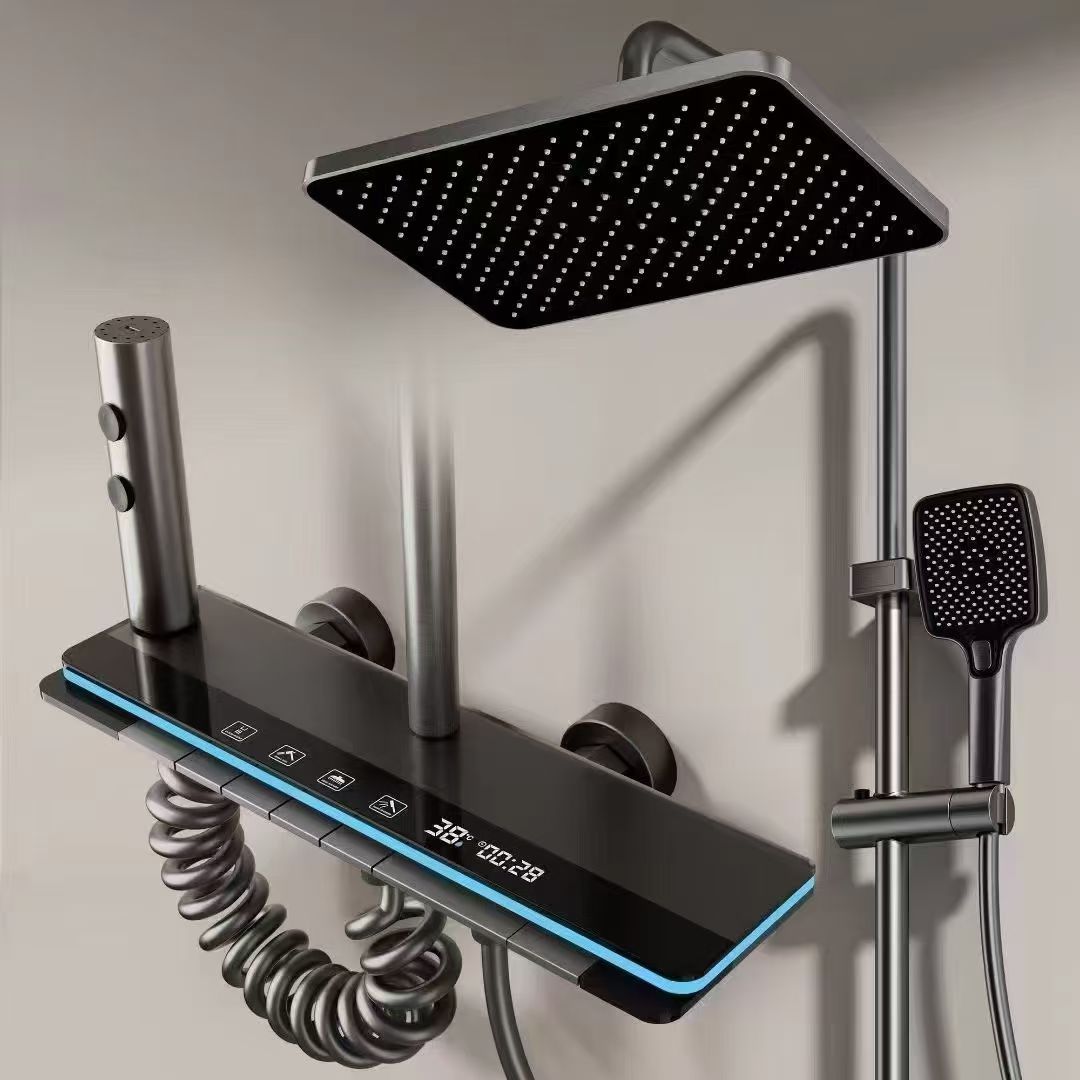 Coloană de duș cu afișaj LCD, 4 funcții, finisaj gri antracit, montaj pe perete