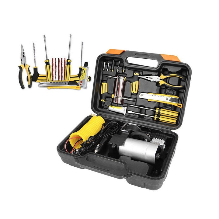 Compresor Auto 12V Lider, 2 Cilindri, 70L/min + Kit Complet de Reparatie Pana