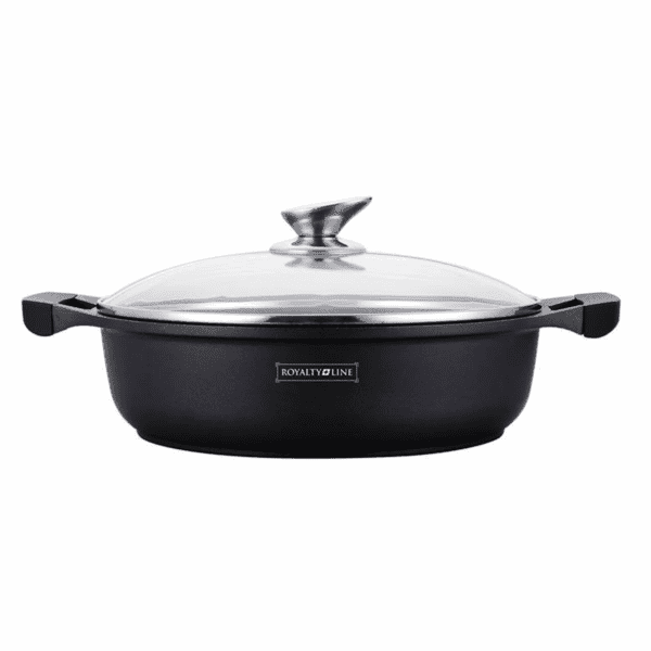 Cratiță Marmorată cu Capac din Sticlă, 40 cm, 10.2 L – Royalty Line, Antiaderentă, Compatibilă Inducție
