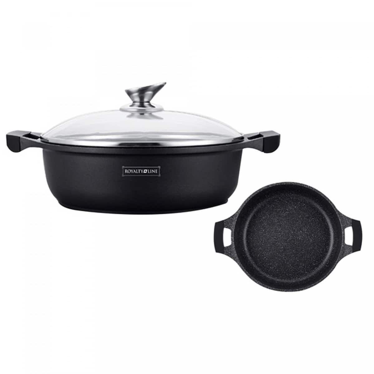Cratiță Marmorată cu Capac din Sticlă, 40 cm, 10.2 L – Royalty Line, Antiaderentă, Compatibilă Inducție
