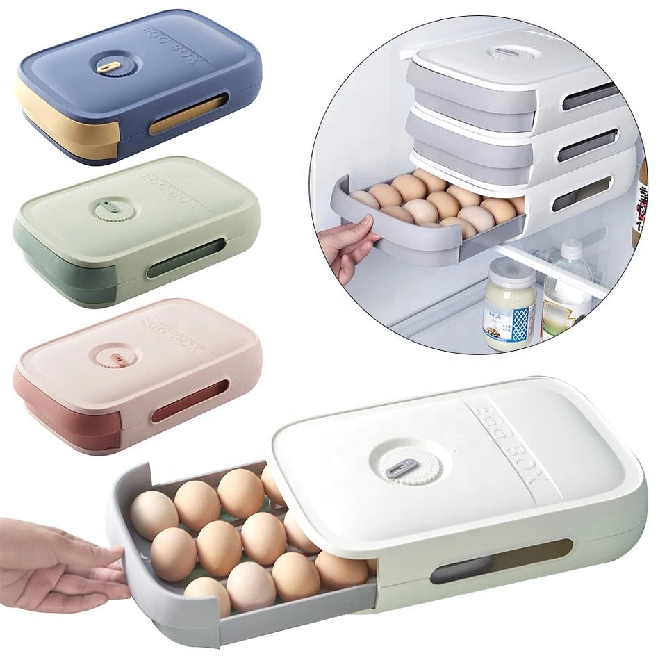Cutie Depozitare Oua Tip Sertar, Stivuibila, pentru Frigider