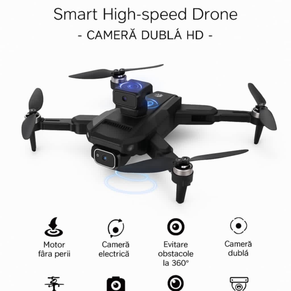 Dronă Inteligentă Pliabilă cu Cameră Dublă FPV, Evitare Obstacole 360°, Motor Brushless