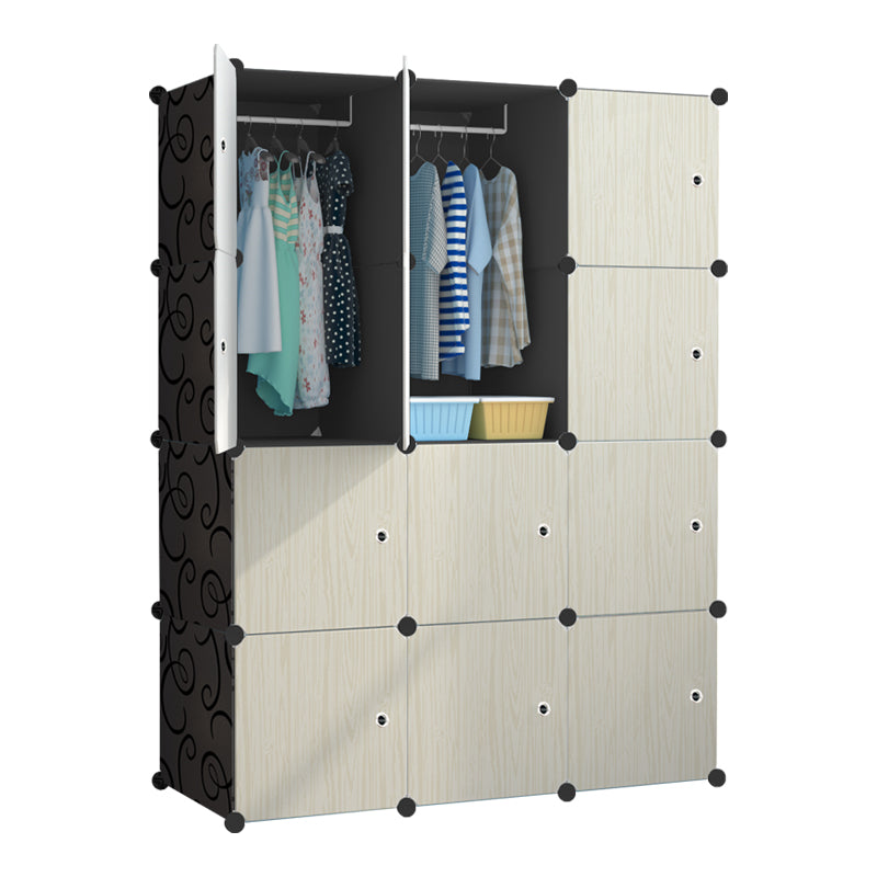 Dulap Modular cu 12 Compartimente, 111 × 37 × 147 cm, Uși Crem cu Aspect Lemn, Plastic Rezistent