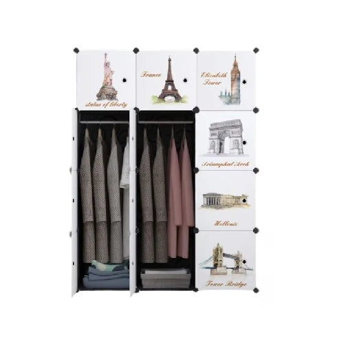 Dulap Modular pentru Copii cu 12 Compartimente, 110 x 37 x 147 cm, Plastic Rezistent, Cadru Metalic