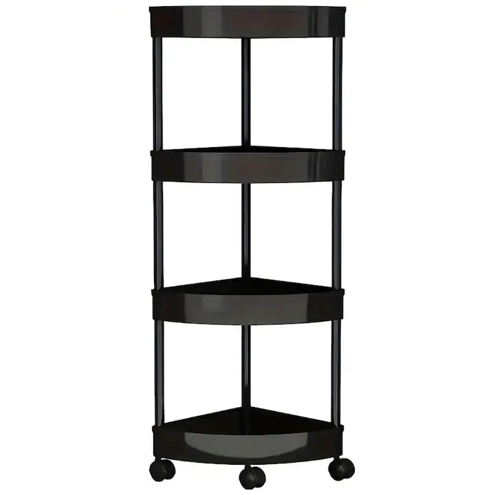 Etajeră de colț 4 niveluri 34x25x88 c, negru – organizator bucătărie, baie, birou