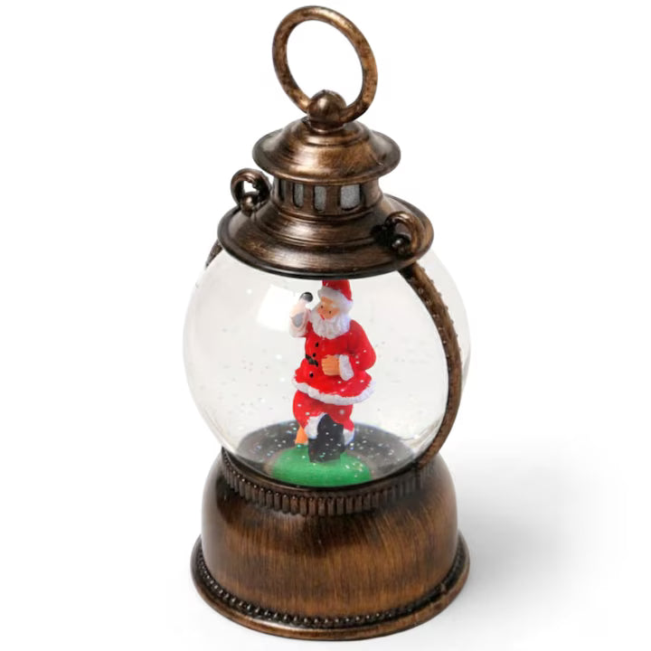 Felinar Muzical de Craciun cu Mos Craciun, Iluminare LED Calda, 8 Melodii, Alimentare Dubla USB sau Baterii, 23 cm, Vintage