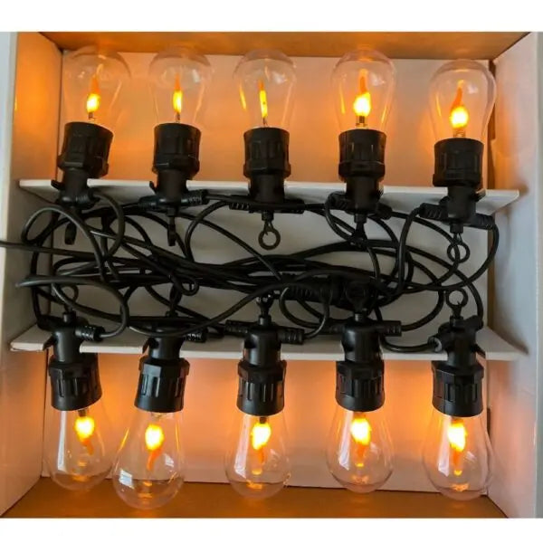 Ghirlandă Luminoasă 5m, 10 Becur iLED Efect Flacără, Alb Cald, IP65, Interconectabilă, 220V