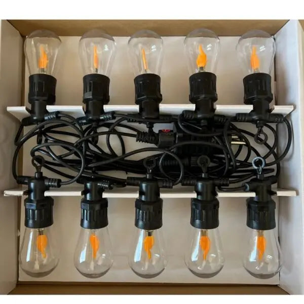 Ghirlandă Luminoasă 5m, 10 Becur iLED Efect Flacără, Alb Cald, IP65, Interconectabilă, 220V