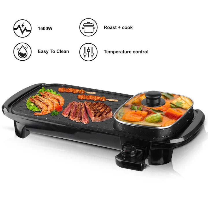 Grătar Electric 1350W, 5 Trepte Temperatură, Plăci Grill Neaderente, Tavă Colectare Grăsimi