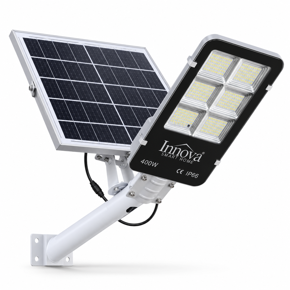 Lampa Solară Stradală INNOVA Smart Home 400W, Panou Solar Separat, Senzor de Lumină, Telecomandă, IP66