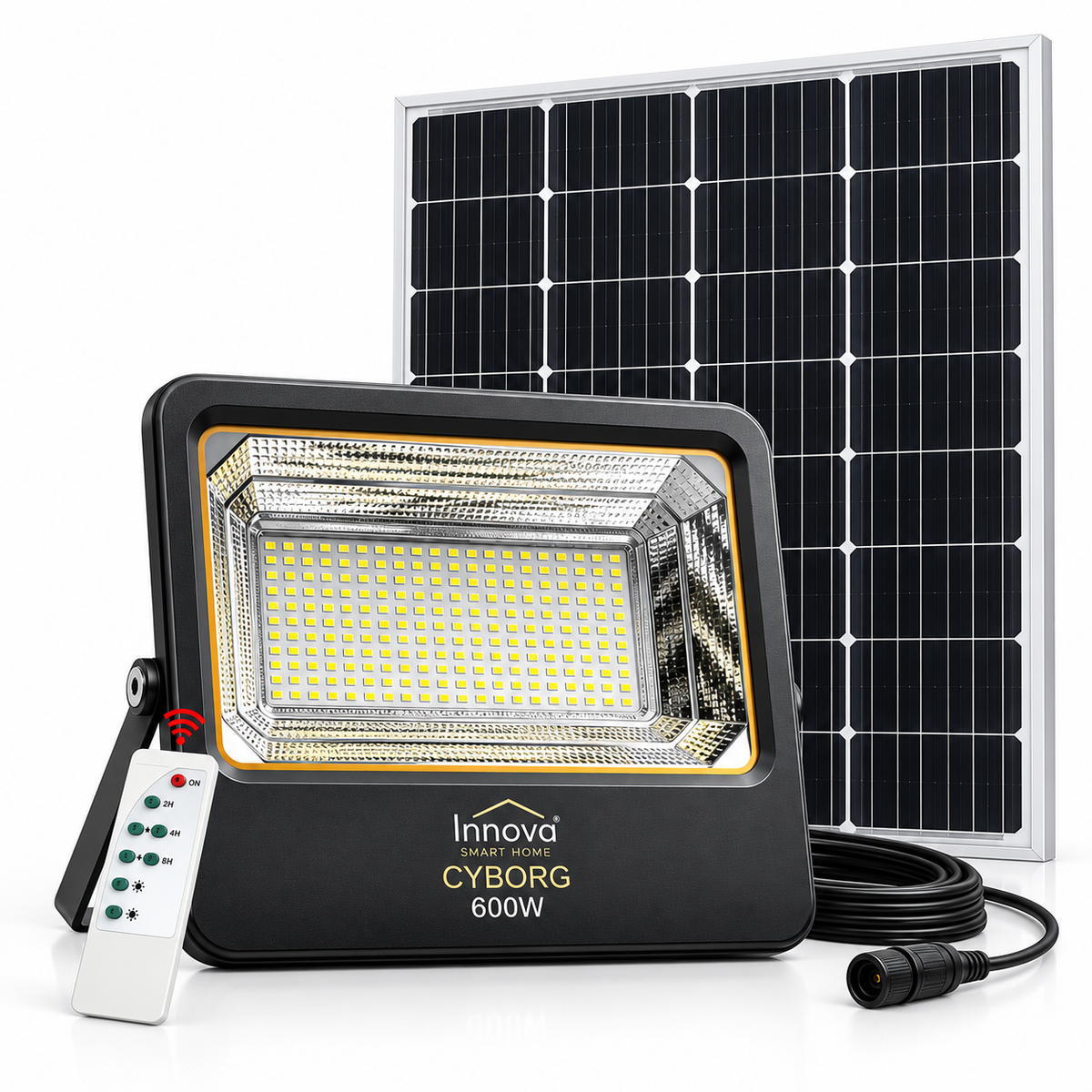 Proiector Solar LED INNOVA Smart Home Cyborg 600W, Panou Solar, Telecomandă, IP67