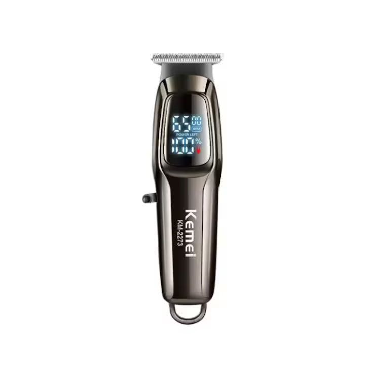 Kemei KM-2273 Aparat de Tuns și Contur Profesional pentru Bărbați, Acumulator 1800 mAh, Autonomie 270 Min, Display Digital, 3 Piepteni, Gri Grafit