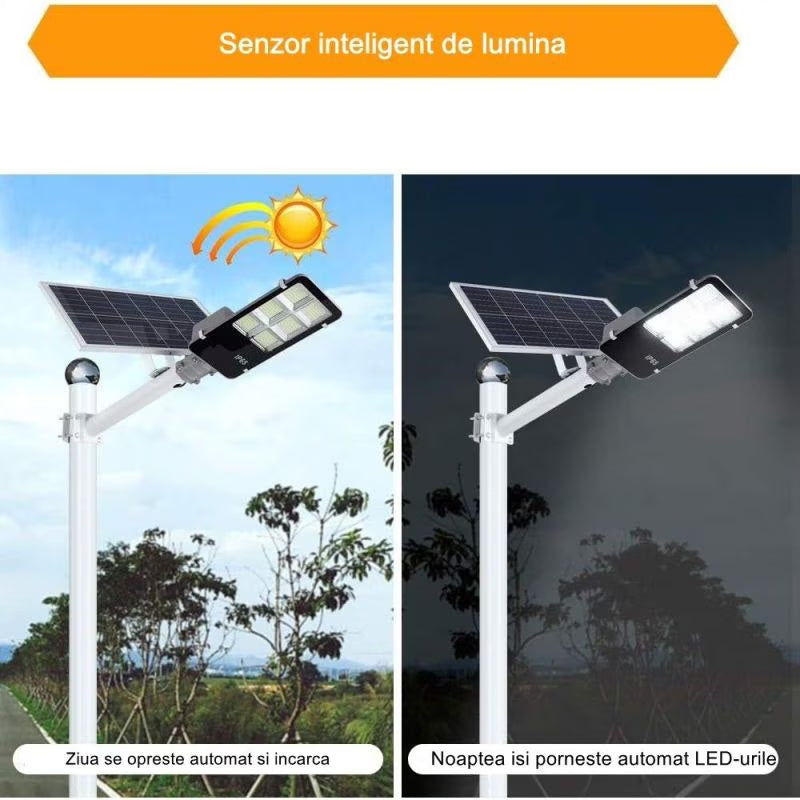 Lampă solară stradală, 80W, 7200lm, 100 LED SMD, panou solar 12W, acumulator 10000mAh, IP65, telecomandă