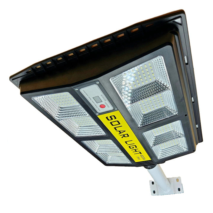 Lampă solară stradală 600W, 280 LED, senzor mișcare și noapte, panou solar, telecomandă, suport metalic