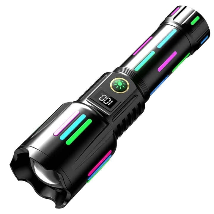 Lanternă Tactică LED Raza 500m Profesională Reîncărcabilă USB-C, 2000 Lumeni, Zoom Telescopic, Aluminiu, IPX6