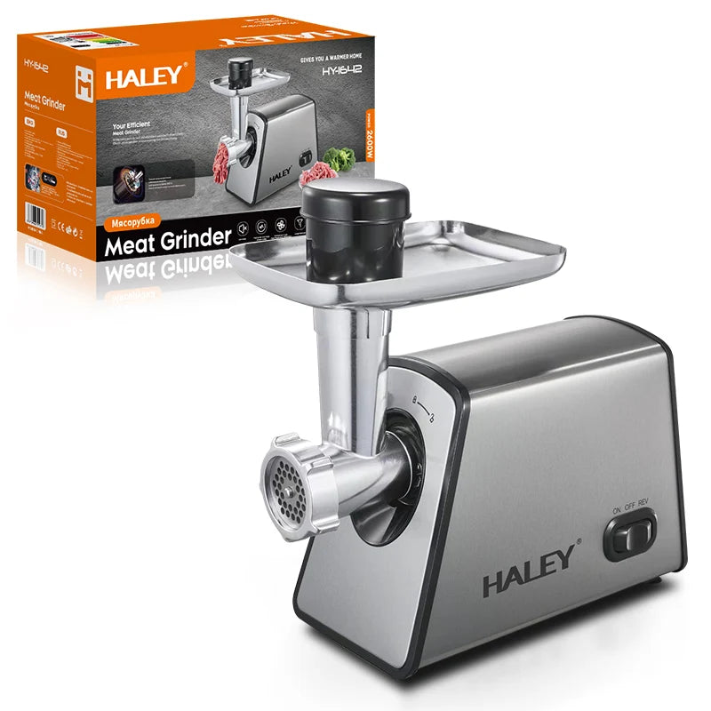 Mașină de Tocat Carne HALEY, 2600W, Corp Inox, Cutter cu Torsiune Mare, Port Alimentare Generos