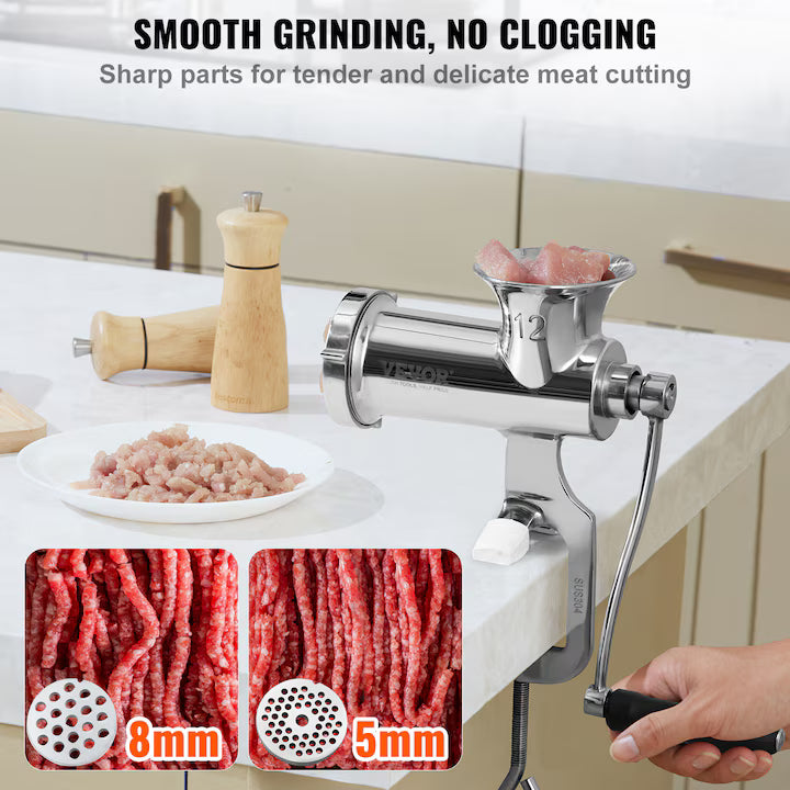 Mașină de Tocat Manuală Carne din Oțel Inoxidabil, Design Ergonomic, Set cu Accesorii pentru Cârnați