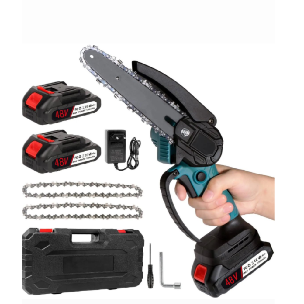 Mini Drujbă / Fierăstrău Fără Fir cu Lamă de 6 inch, 1280W, 2 Acumulatori 48V, Kit Comple