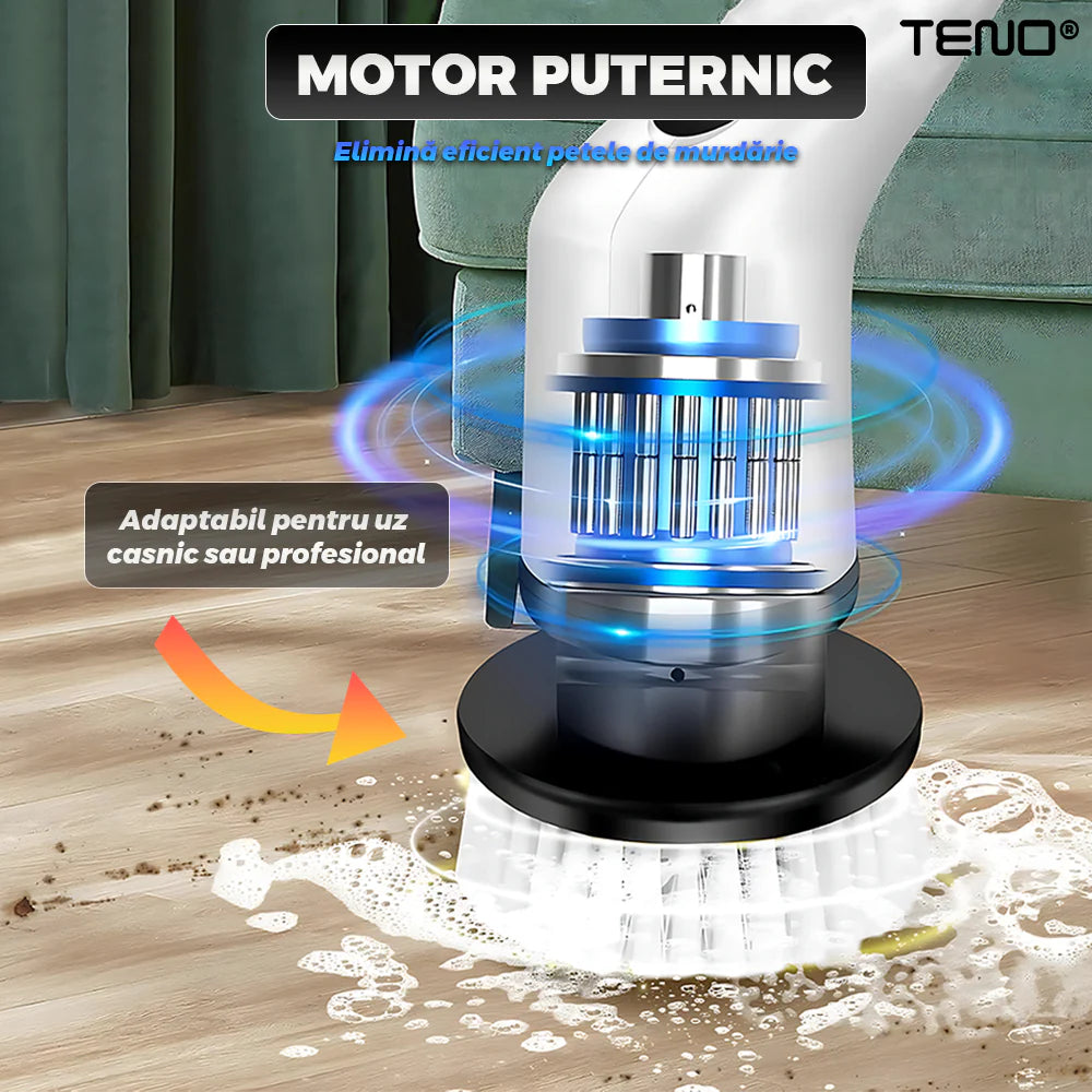 Perie Electrică Rotativă 9-în-1 Fără Fir, cu Mâner Telescopic și 2 Viteze