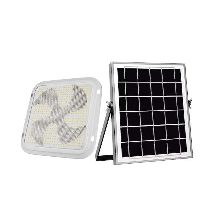 Plafonieră LED JORTAN® cu Încărcare Solară, 300W, Panou Solar Separat, Telecomandă, Formă Pătrată 37.8 cm, Lumină Alb Rece 6500K, Autonomie 12h, IP44