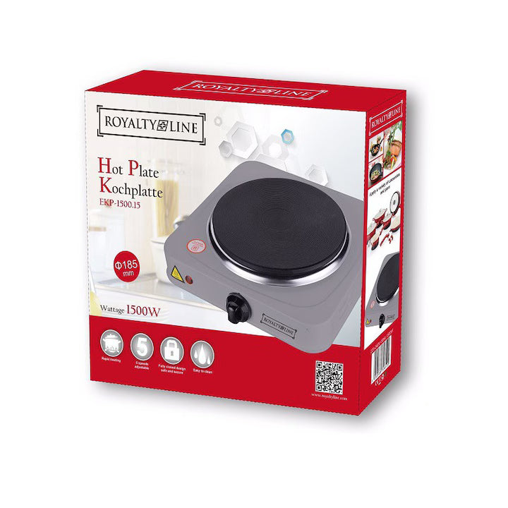 Plită Electrică Royalty Line RL-EKP-1500.15, 1500W, O Zonă de Gătit, 5 Trepte Reglabile, Argintiu
