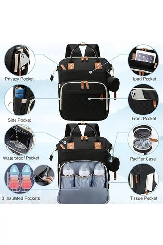 Rucsac Multifunctional pentru Mamici, Geanta Bebelusi Premium cu 17 Buzunare, Impermeabila, Compartimente Termo, Husa Suzeta si Prindere Carucior