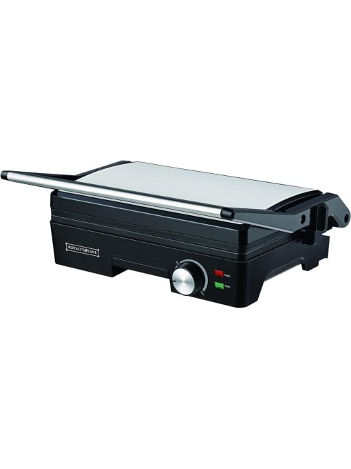 Sandwich Maker și Grill Royalty Line RL-PME1500, 1600W – Plăci Antiaderente din Marmură, Inox, Negru/Argintiu