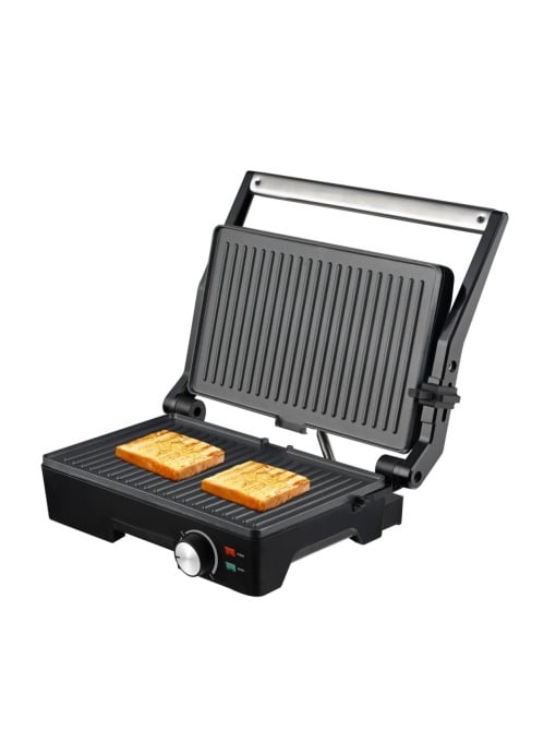 Sandwich Maker și Grill Royalty Line RL-PME1500, 1600W – Plăci Antiaderente din Marmură, Inox, Negru/Argintiu