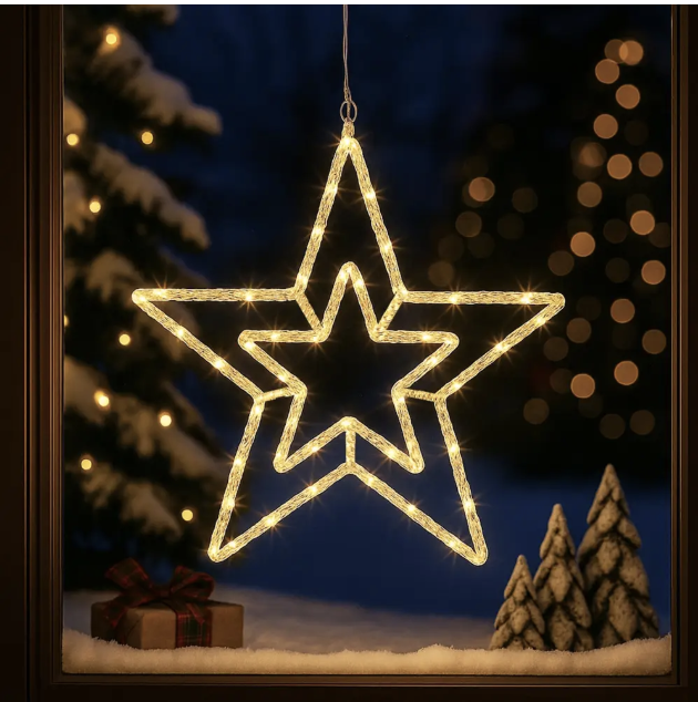 Stea Decorativă 2D din Acril, 50cm, LED Alb Cald, 8 Jocuri de Lumină cu Memorie, 7m Cablu, Interior & Exterior Protejat