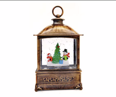 Felinar Luminat Crăciun cu Moș Crăciun și Brăduț, Muzical, Efect Ninsoare, LED Cald, Ventilator Zapadă, Decor Casă, UniBox