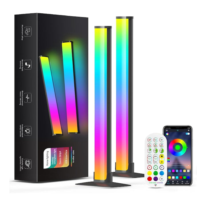 Set 2 Bare Luminoase LED Inteligente, Iluminare 360°, Sincronizare Muzică, Control prin Aplicație