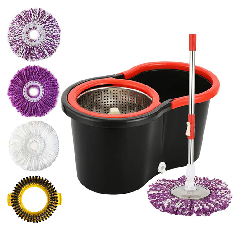 Set Mop Rotativ 360 cu Galeata si Cuva Inox, 4 Rezerve, Perie Rosturi