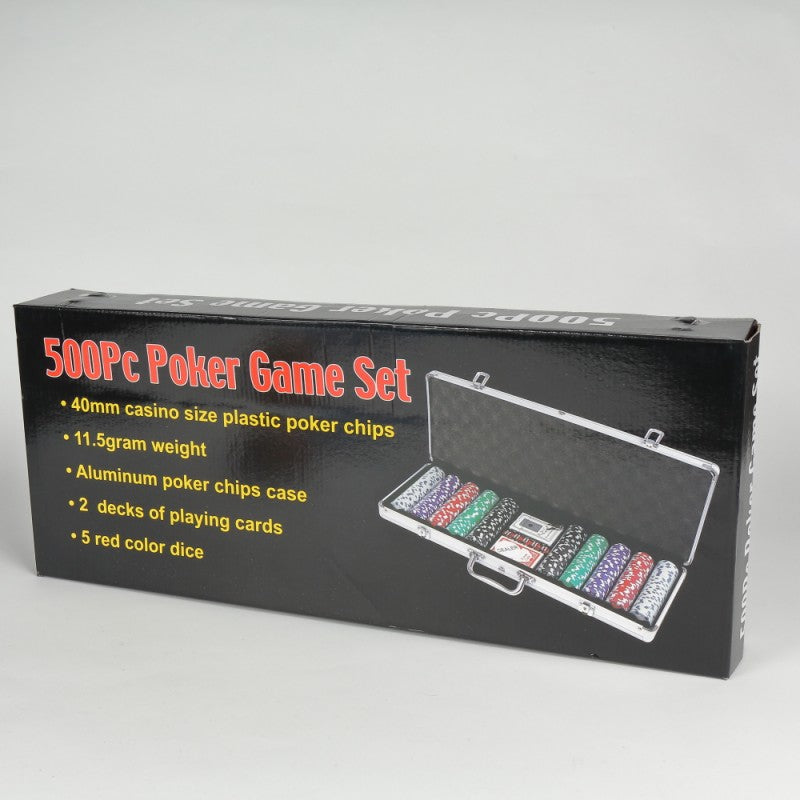 Set Poker Profesional 500 Fise cu Blat – Valiză Aluminiu, Cărți, Zaruri, Accesorii Complete