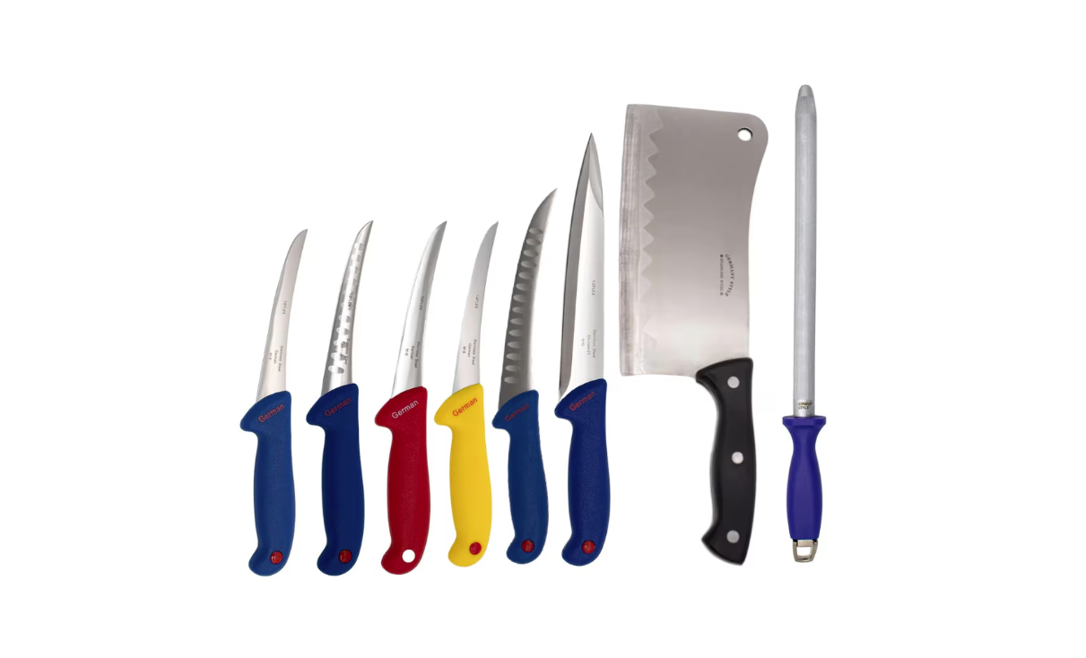 Set Profesional Macelarie 8 Piese, 6 Cutite, Satar Oase si Masat Magnetic